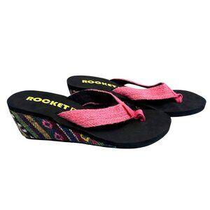 Rocket Dog Womens Pink Woven Flip Flops Wedge Sandals Multicolor Sole Size 7M